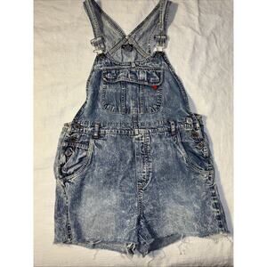 VGT Northcrest BIB OVERALL SHORTALLS SHORTS WOMEN'S Sz Medium Raw Hem Acid Wash